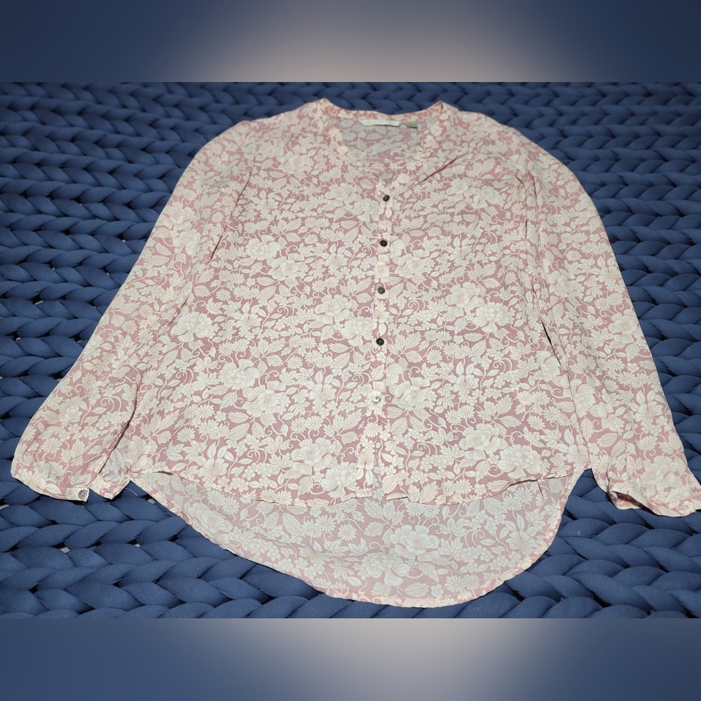 LC Lauren Conrad Floral Button-Up Blouse Women’s Small Pink Cream